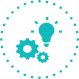 lightblub with gears centered in a dotted circle